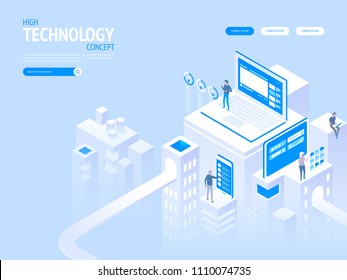 High technology concept. Landing page template. Header for website. High detailed isometric vector illustration