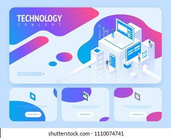 High technology concept. Landing page template. Header for website. High detailed isometric vector illustration