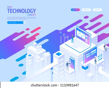 High technology concept. Landing page template. Header for website. High detailed isometric vector illustration