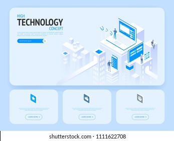 High technology concept. Landing page template. Header for website. High detailed isometric vector illustration