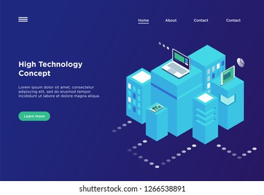 High technology concept. Landing page template. Header for website.  Isometric vector illustration