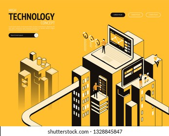 High technology concept. Landing page template. Header for website. High detailed isometric vector illustration