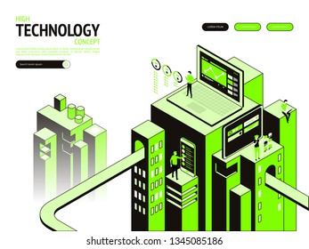 High technology concept. Landing page template. Header for website. High detailed isometric vector illustration