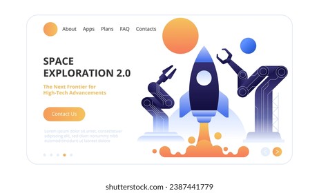 High technology concept. Space Exploration 2.0: The Next Frontier for High-Tech Advancements. Vector illustration for websites, landing pages, mobile applications, posters and banners.