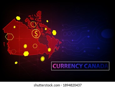 moneda de alta tecnología dólar canadá usando como fondo abstracto concepto de tecnología de datos digitales de negocios	