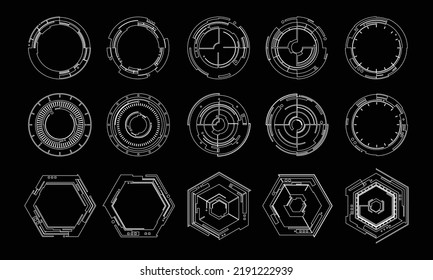 Interfaz de usuario HUD de alta tecnología. pantalla de ciencia ficción futurista con detalles para pantalla de monitor moderna en vector. Forma de destino para la ilustración de diseño de elementos.