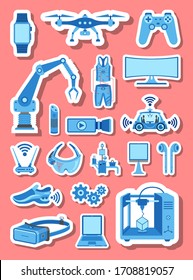 High technology icons group set in blue tones.  