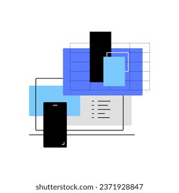 High techs. PC and gadgets. Bar chart on laptop. Modern simple flat illustration. Vector file.