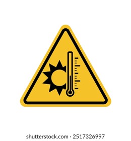 high temperatur warning sign on yellow triangle board. Suitable for posters and web icons
