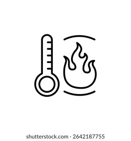 High Temperature Alert With Thermometer Icon Near Flames Symbol