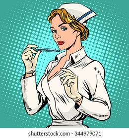 high temperature disease nurse thermometer pop art retro style. Medicine and health. Ambulance. Fever flu fever
