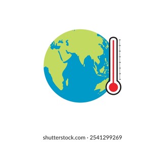 High temperature Earth. Globe with thermometer, weather thermometer. Global Warming Icon