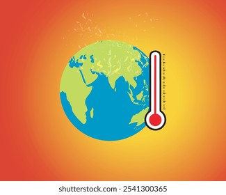 Terra de alta temperatura. Globo com termômetro, termômetro meteorológico. Ícone de aquecimento global