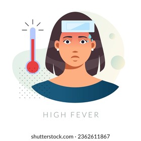 High Temperature Fever with Wet Cloth on Forehead - Icon as EPS 10 File