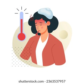 High Temperature Fever with Wet Cloth on Forehead - Icon as EPS 10 File