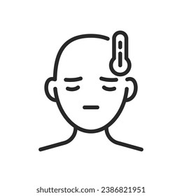 High Temperature Headache Icon. Vector Outline Illustration of Head Pain Associated with Fever and Illness, Editable and Isolated.