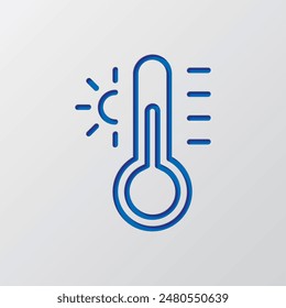 High temperature, hot simple icon vector. Flat design. Paper cut design. Cutted blue symbol with shadow. Gray background.ai
