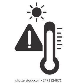 high temperature icon, hot weather, thermometer symbol, flat vector illustration on a white background