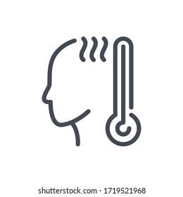 Icono de línea de alta temperatura. Signo de contorno del vector de calor de la fiebre.