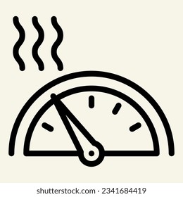 High temperature on heating or cooling control line icon. Thermostat symbol, outline style pictogram on beige background. Climate control sign mobile and web design. Vector.