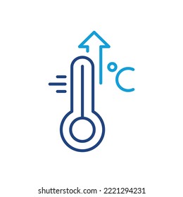 High Temperature Scale Line Icon. Flu, Cold, Virus and Fever Symptoms. Thermometer with Arrow Up Pictogram. Increased Temperature of Human Body Linear Icon. Editable stroke. Vector illustration.