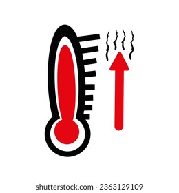 High Temperature Scale Line Icon. Thermometer with Up Arrow Increasing hot Temperature. Vector illustration