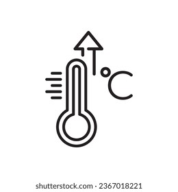 High Temperature Scale Line Icon. Flu, Cold, Virus and Fever Symptoms. Thermometer with Arrow Up Pictogram. Increased Temperature of Human Body Linear Icon. Editable stroke. Vector illustration.