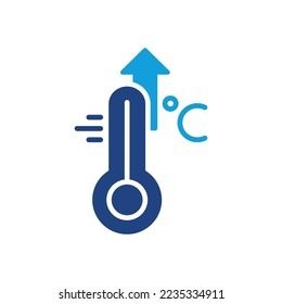 Icono de color de la silueta de escala de alta temperatura. Aumento de la temperatura del icono corporal humano. Síntomas de gripe, frío, virus y fiebre. Termómetro con pictograma de flecha hacia arriba. Ilustración vectorial.