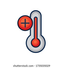 Hochtemperatursymbol, Thermometer mit Plus-Symbol über weißem Hintergrund, Linienfarbstil, Vektor-Illustration