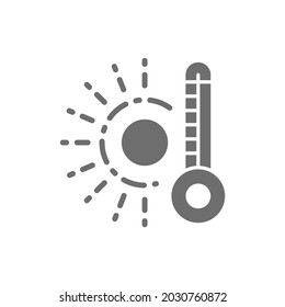 High temperature, thermometer grey icon. Isolated on white background