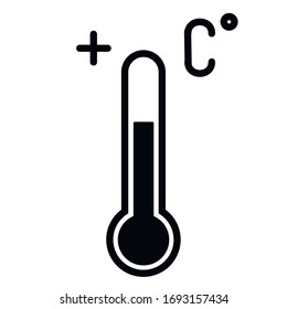 High temperature thermometer icon, plus icon and degrees Celsius vector black

