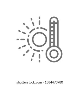 High temperature, thermometer line icon.