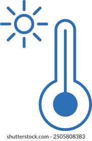 Hohe Temperatur, Thermometer und Sonne, bearbeitbare Linie, Vektorsymbol-Abbildung