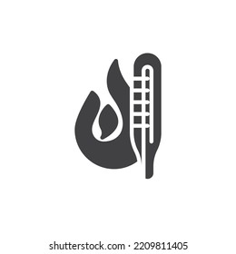 High temperature thermometer vector icon. filled flat sign for mobile concept and web design. Thermometer and fire flame glyph icon. Symbol, logo illustration. Vector graphics