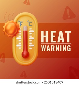 High temperature vector design. Background with 3D realistic thermometer for social media post. Heat warning