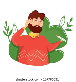 High temperature vector illustration. Symptoms of the disease and sick. Temperature, cough, runny nose. Epidemic. Pandemic. Coronavirus. Quarantine. Virus attack. With drug, pills and medical stuff.