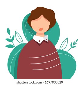 High temperature vector illustration. Symptoms of the disease and sick. Temperature, cough, runny nose. Epidemic. Pandemic. Coronavirus. Quarantine. Virus attack. With drug, pills and medical stuff.