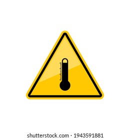 High temperature warning sign isolated not to heat precaution yellow triangular sign. Vector do not touch hot surface hazard symbol, hot weather or thermometer indicator beware risk sign