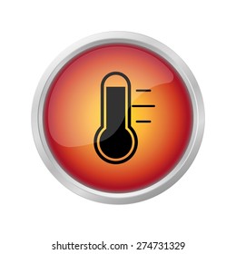 high temperature warning sign on red button
