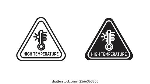 High temperature warning signs in line stroke and flat versions