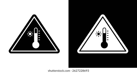 Vector de señales de advertencia de alta temperatura, ilustración sólida, pictograma