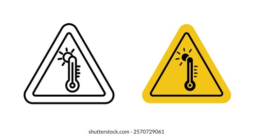 High temperature warning signs vectors set in black and red colors on white background.