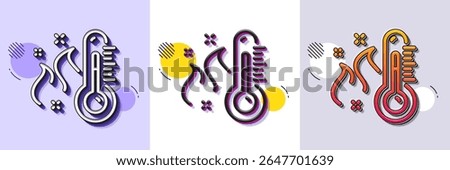High thermometer line icon. Halftone dotted pattern. Gradient icon with grain shadow. Temperature diagnostic sign. Fever measuring symbol. Line high thermometer icon. Various designs. Vector