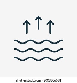 High Tide Linear Icon. Waves on the Sea or Ocean. Editable stroke. Vector illustration.