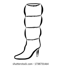 High tie up stylish fashion women's boots hand drawn illustration isolated on white background