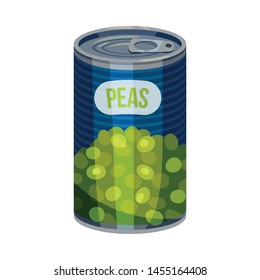 High tin of peas. Vector illustration on white background.