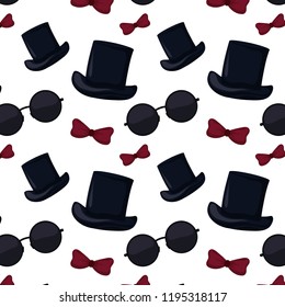 high top hat with bowtie and sunglasses pattern