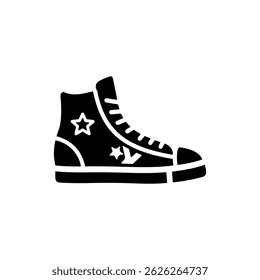 High Top Sneaker with Laces and Star Badge Black Icon