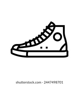 High Top Sneakers Streetwear Tuch Mode Line Icon Vektorgrafik. High Top Sneakers Streetwear Tuch Mode Zeichen. Isolierte Kontur Symbol Schwarz Illustration