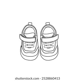 High tops ankle sneakers anti-slip. Toddler, baby, infant prewalker shoes. Hand-drawn illustration sneakers. Isolated with a white background.